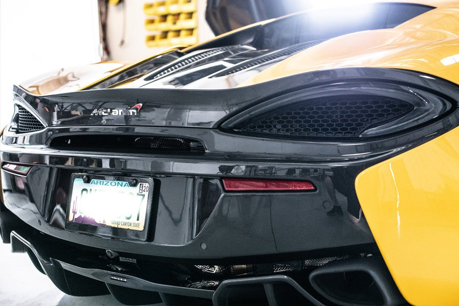 Rear view of a yellow supercar with an Arizona license plate